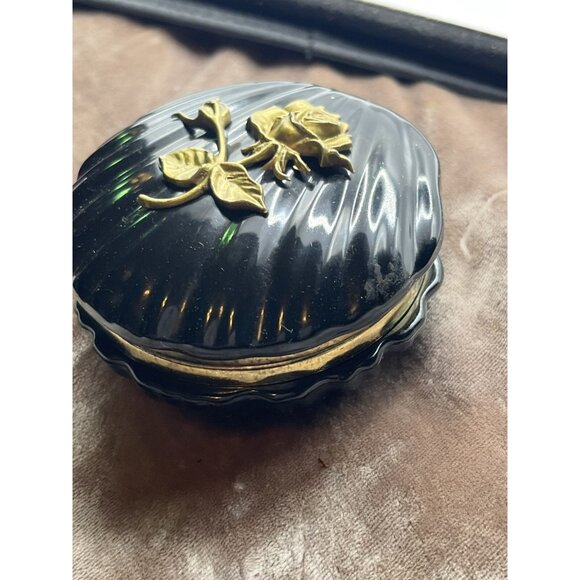 VINTAGEHinged Trinket/Jewelry Box Vintage Plastic Black Decorative Gold Flowers - Picture 8 of 16